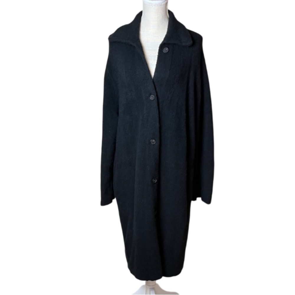 Vince Black Long Wool Blend Coat Minimalist Button Front Luxury Outerwear - Picture 5 of 14